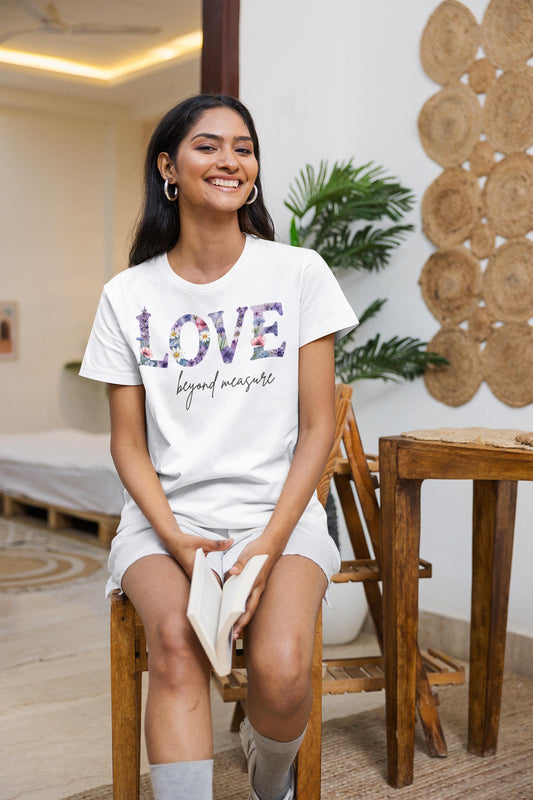 Love Beyond Measure Women’s T-Shirt | Christian Faith Tee | Inspirational Scripture Shirt | Cute Gift for Her | Soft Everyday Tee