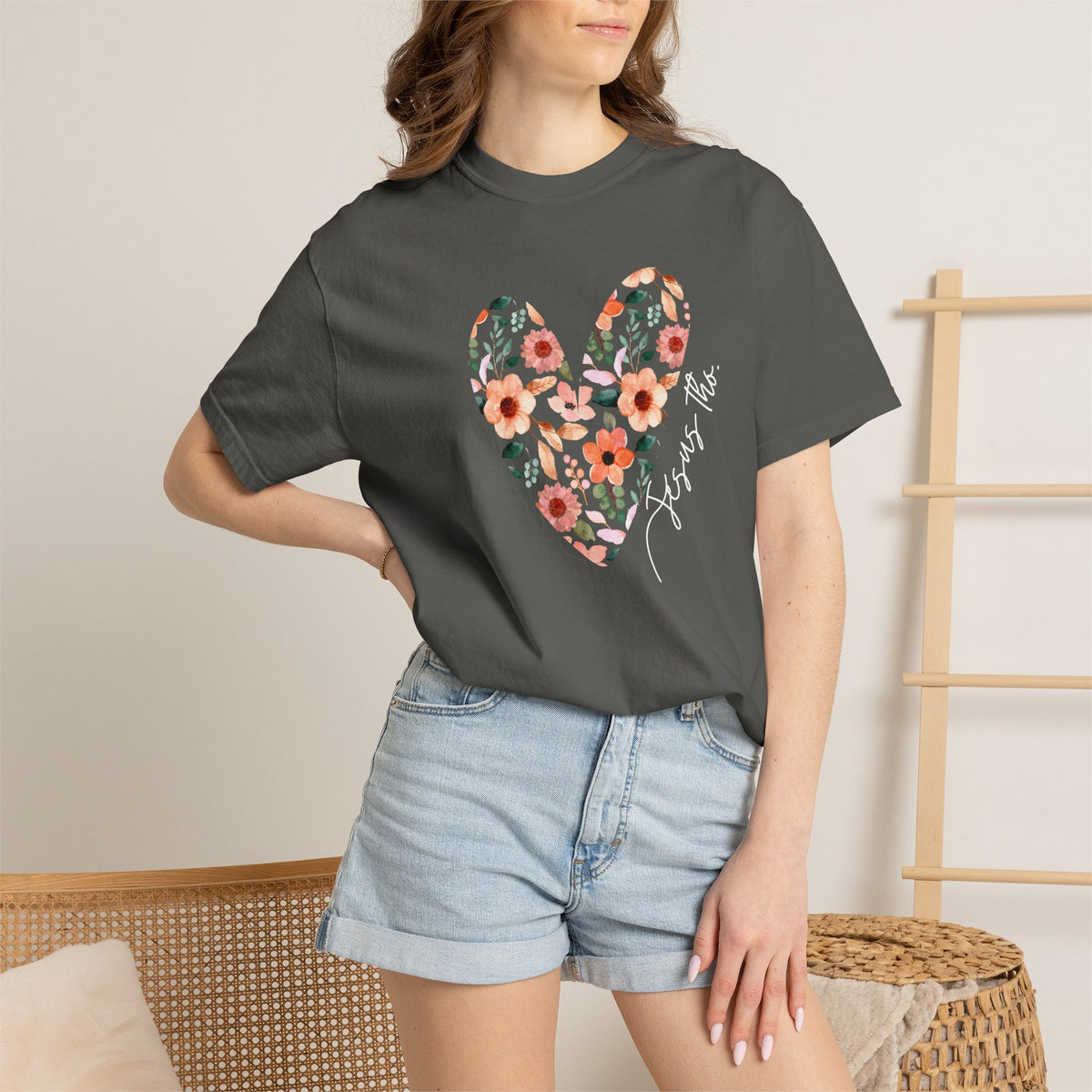 Jesus Floral Heart Tee | Christian Comfort Colors T-Shirt