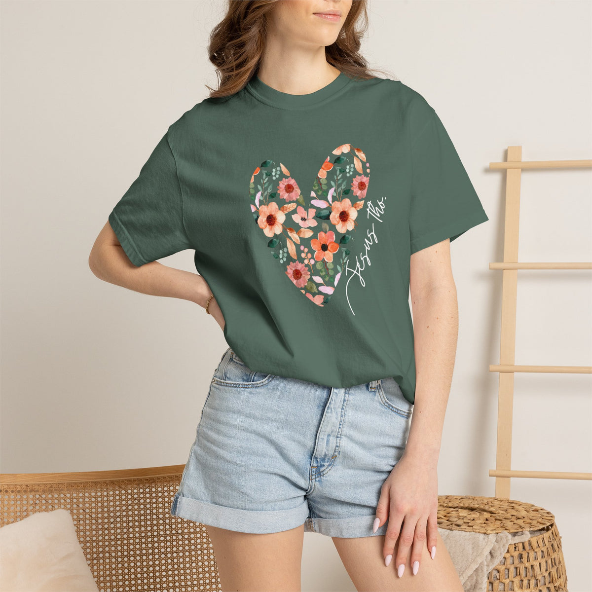 Jesus Floral Heart Tee | Christian Comfort Colors T-Shirt
