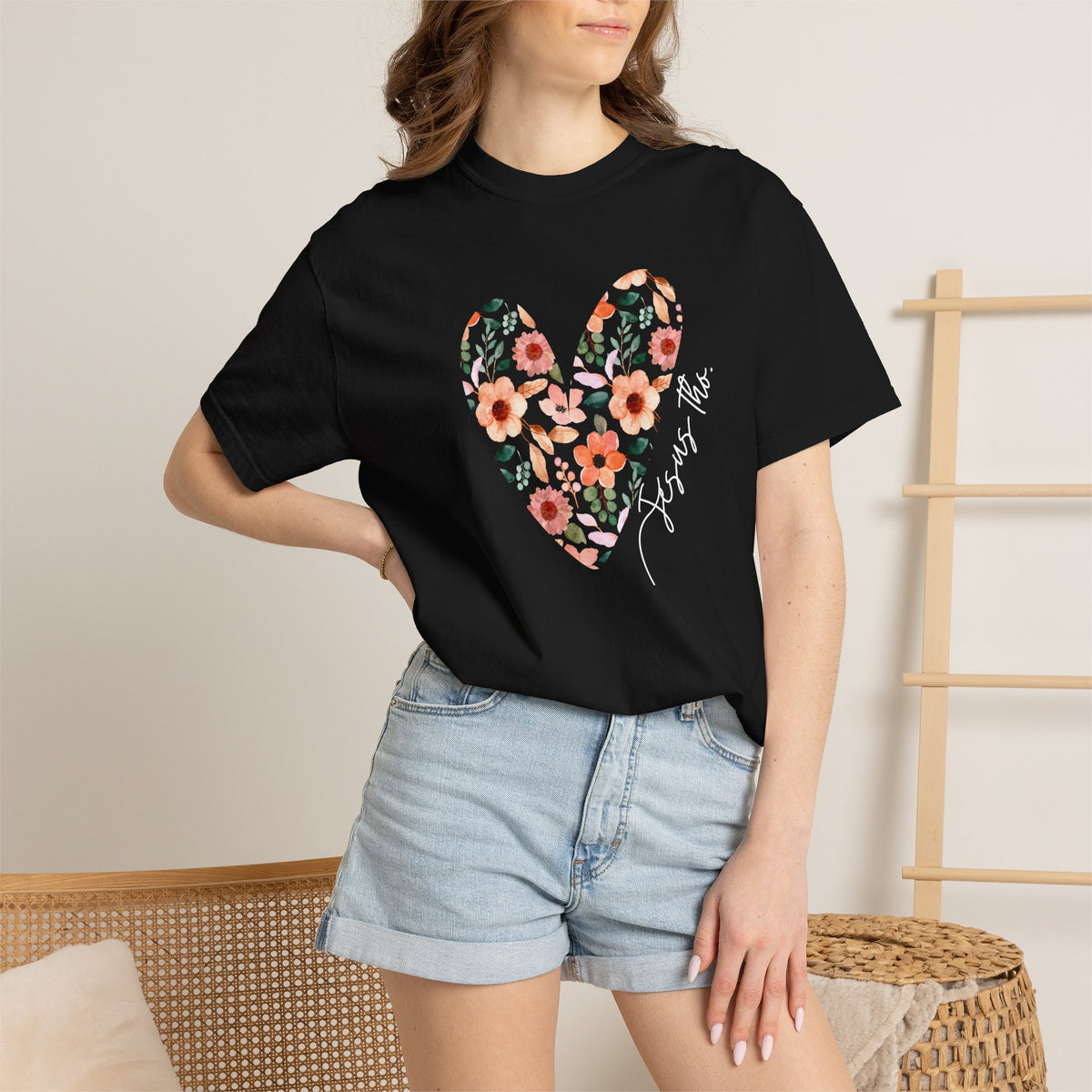 Jesus Floral Heart Tee | Christian Comfort Colors T-Shirt