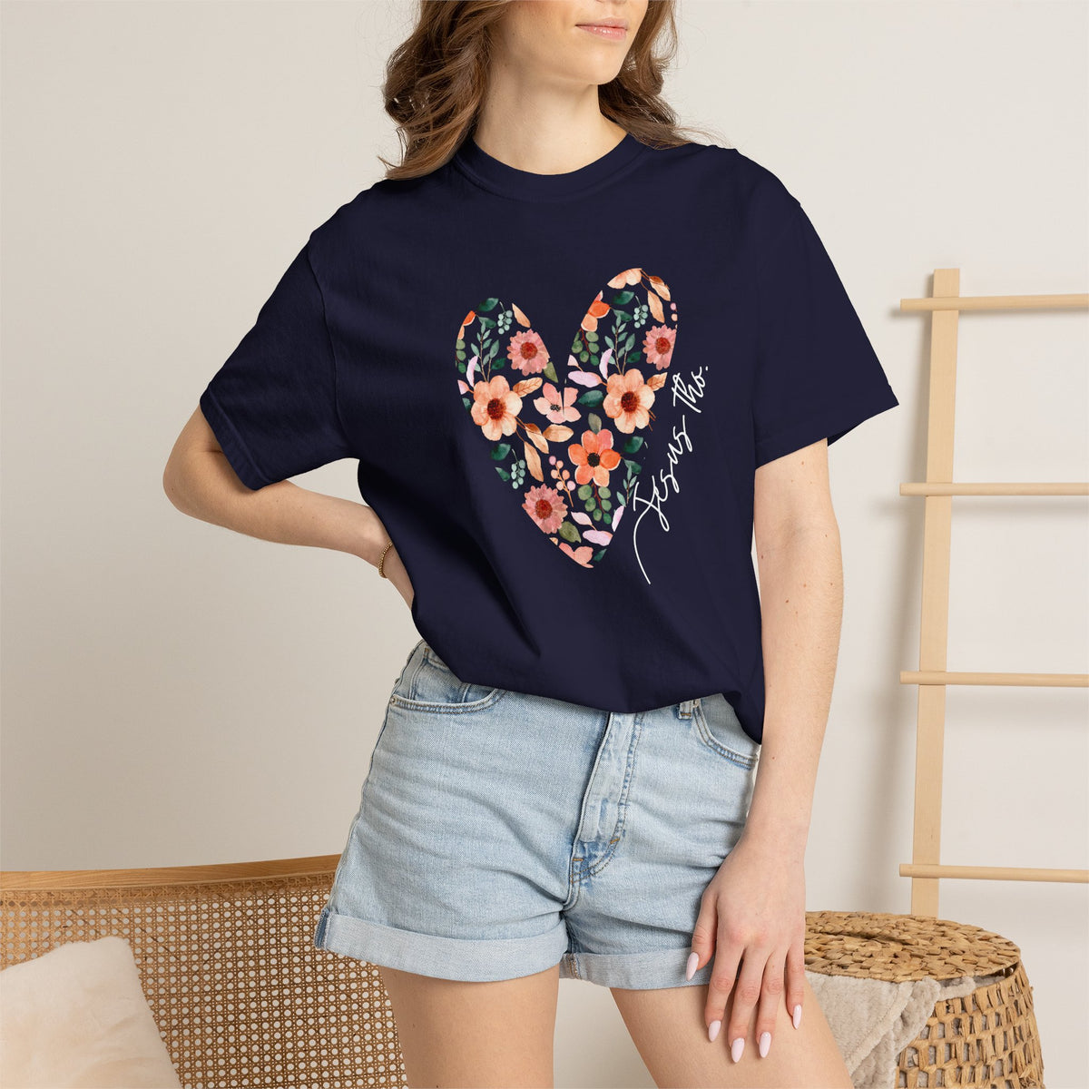 Jesus Floral Heart Tee | Christian Comfort Colors T-Shirt