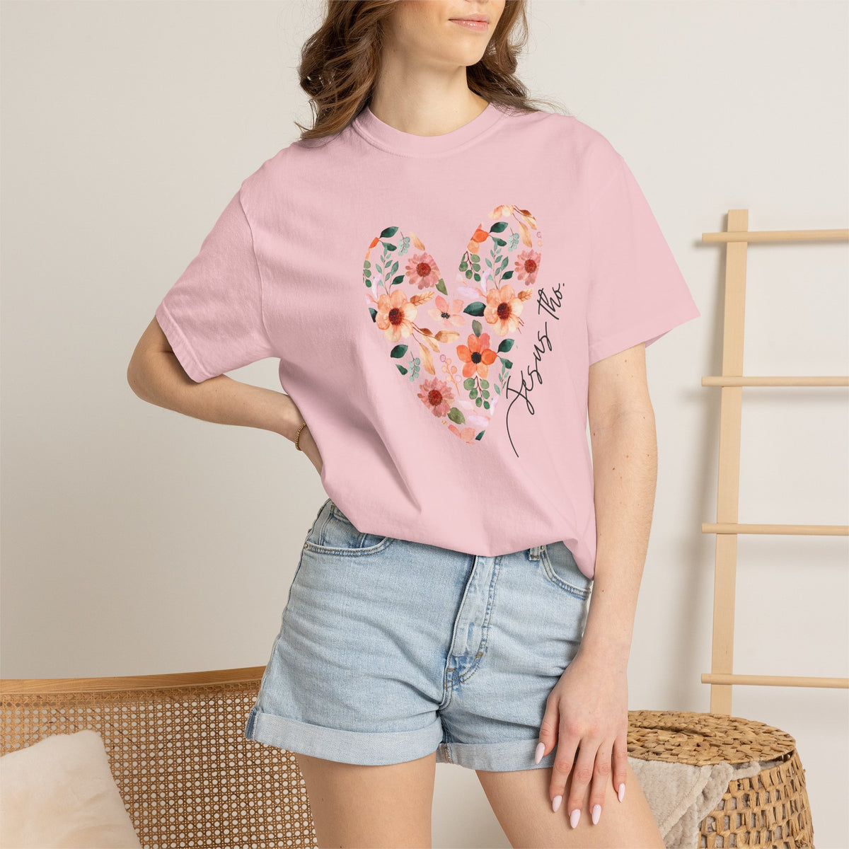 Jesus Floral Heart Tee | Christian Comfort Colors T-Shirt