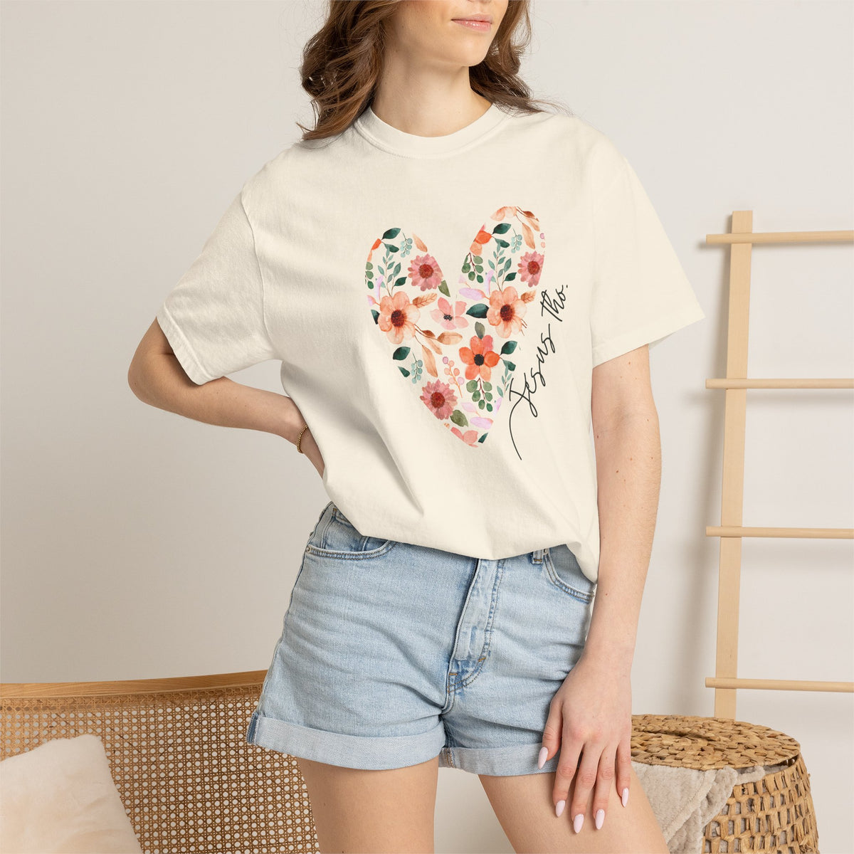 Jesus Floral Heart Tee | Christian Comfort Colors T-Shirt