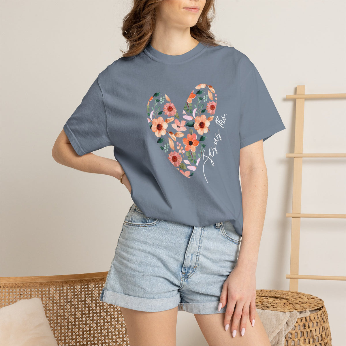 Jesus Floral Heart Tee | Christian Comfort Colors T-Shirt