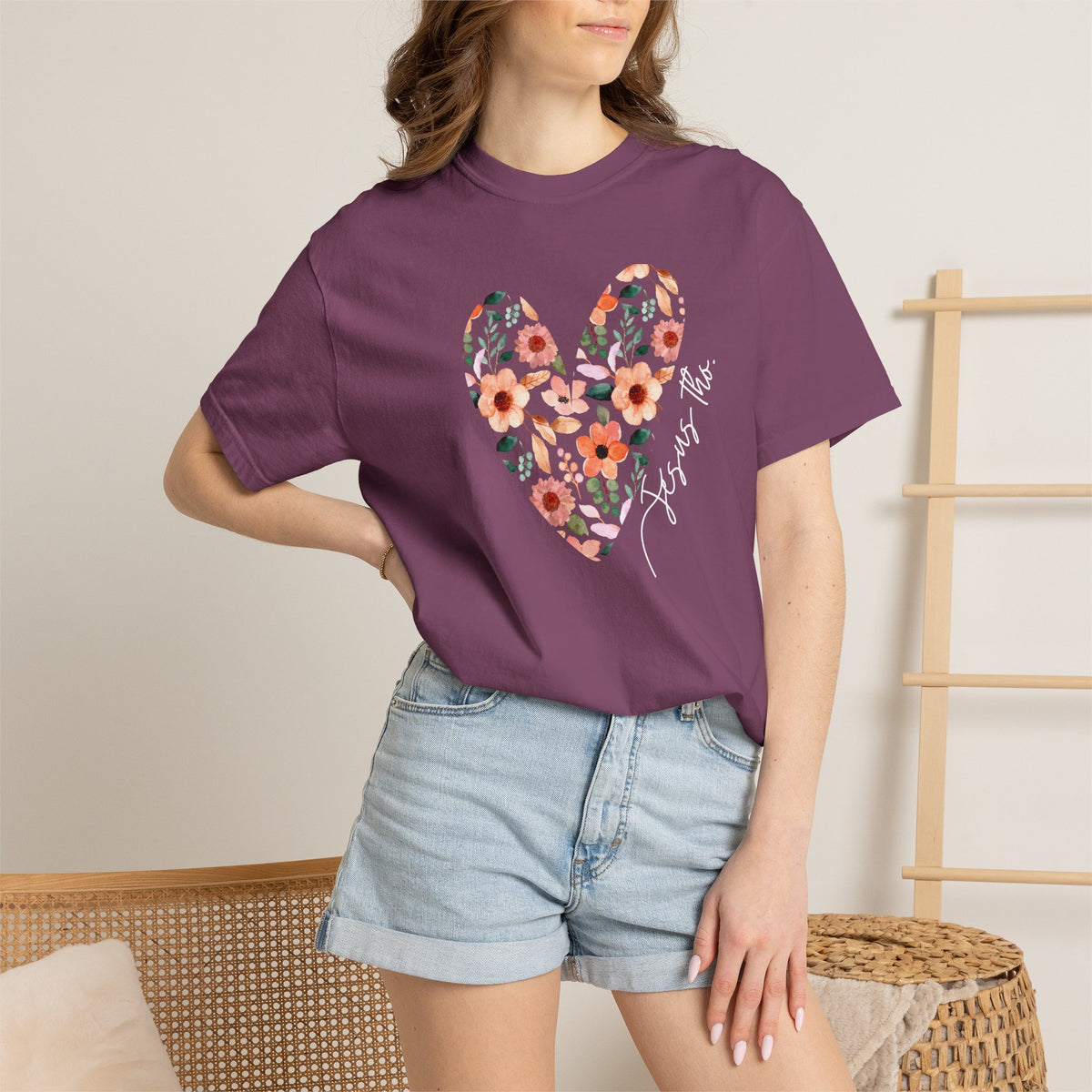 Jesus Floral Heart Tee | Christian Comfort Colors T-Shirt