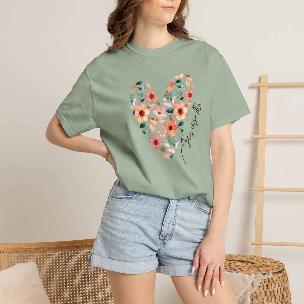 Jesus Floral Heart Tee | Christian Comfort Colors T-Shirt