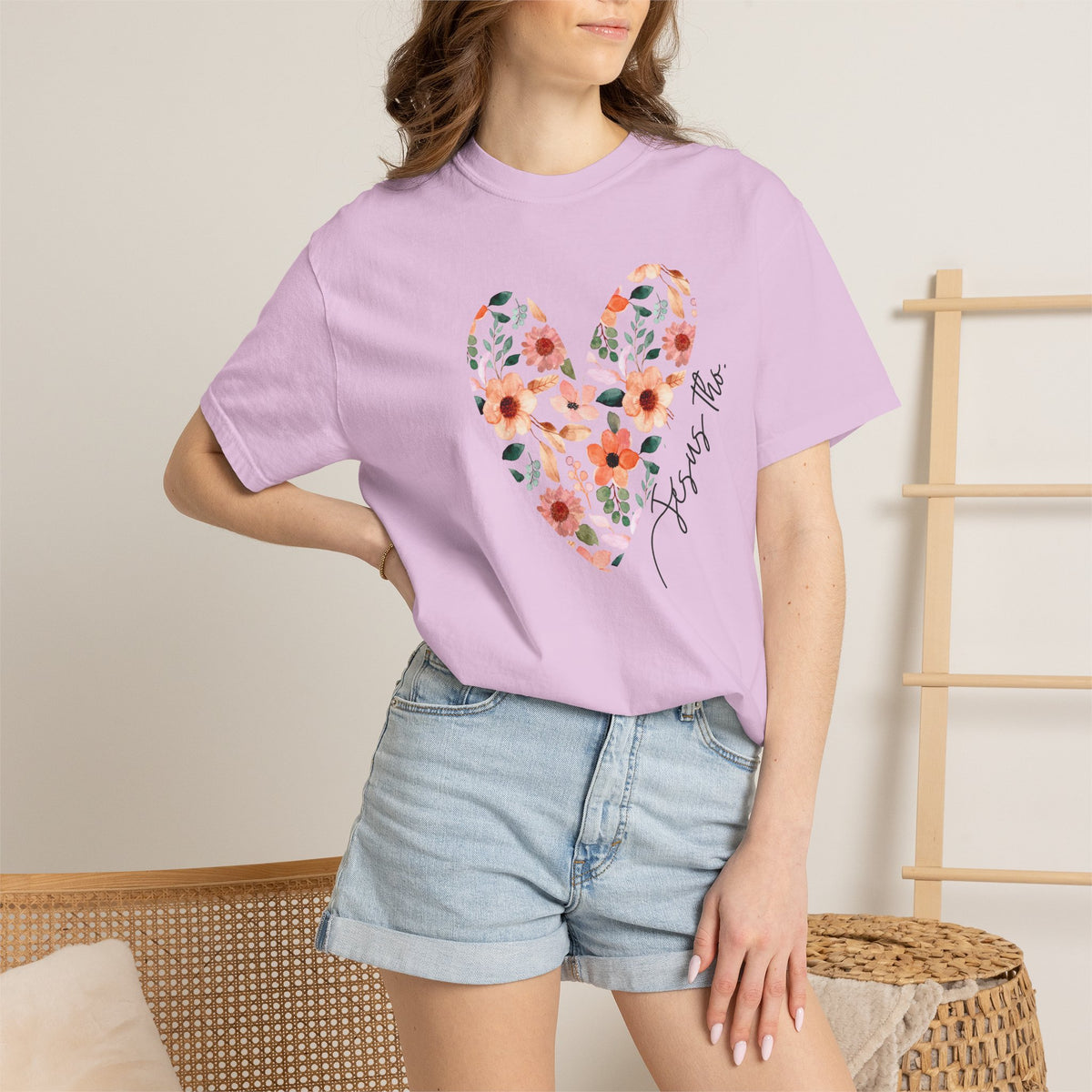 Jesus Floral Heart Tee | Christian Comfort Colors T-Shirt