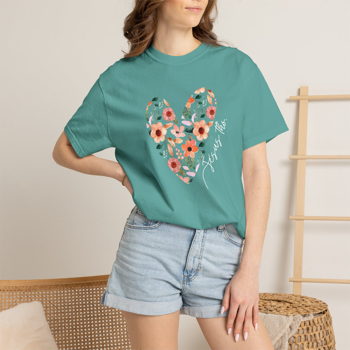Jesus Floral Heart Tee | Christian Comfort Colors T-Shirt