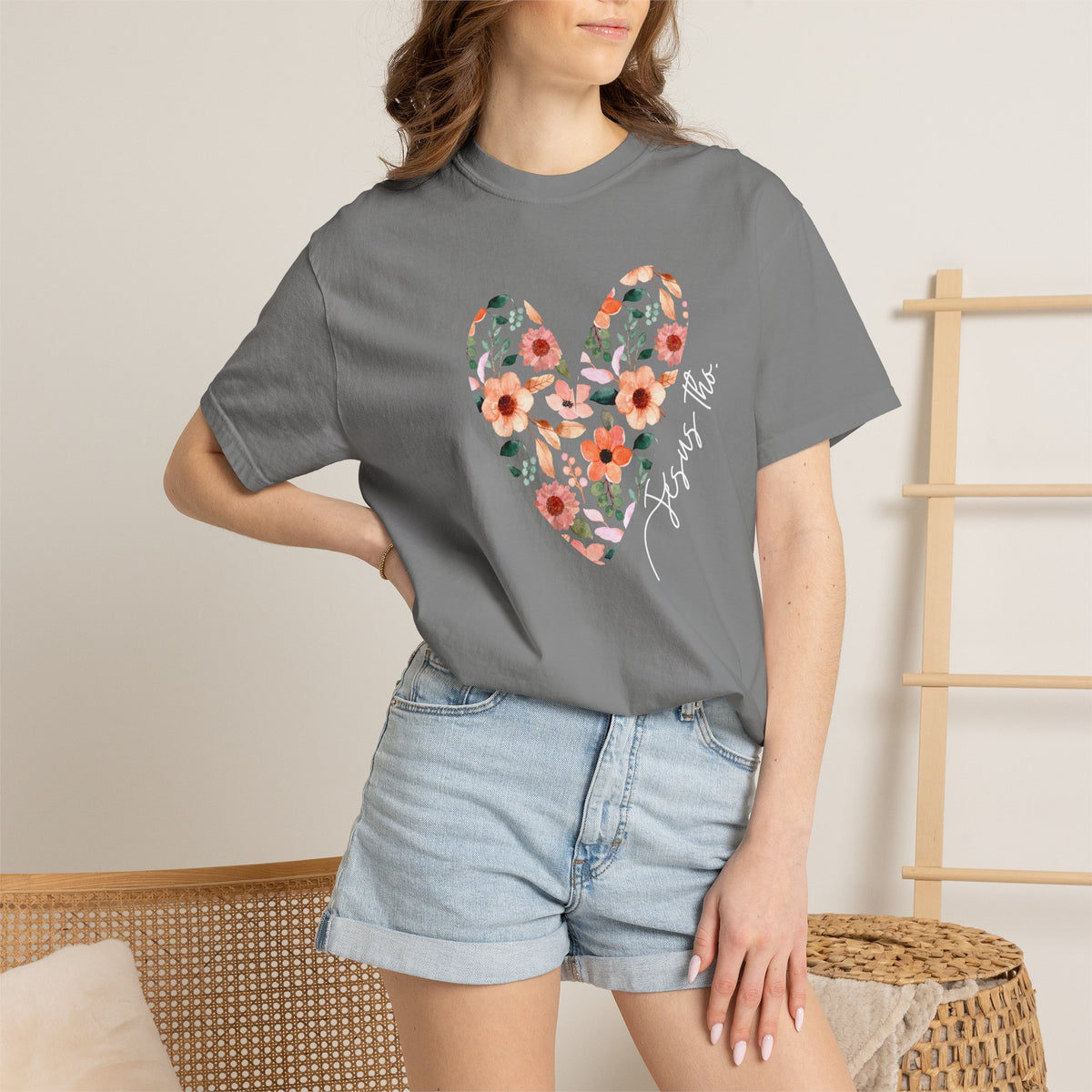 Jesus Floral Heart Tee | Christian Comfort Colors T-Shirt