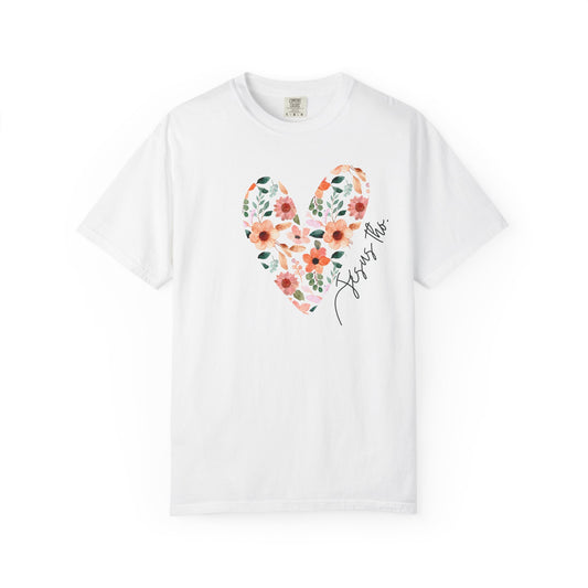 Jesus Floral Heart Tee | Christian Comfort Colors T-Shirt