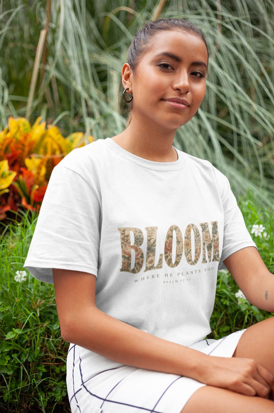 Christian Tee | Bloom Where He Plants You | Psalm 92:13 Floral Shirt | Comfort Colors Boxy Tee