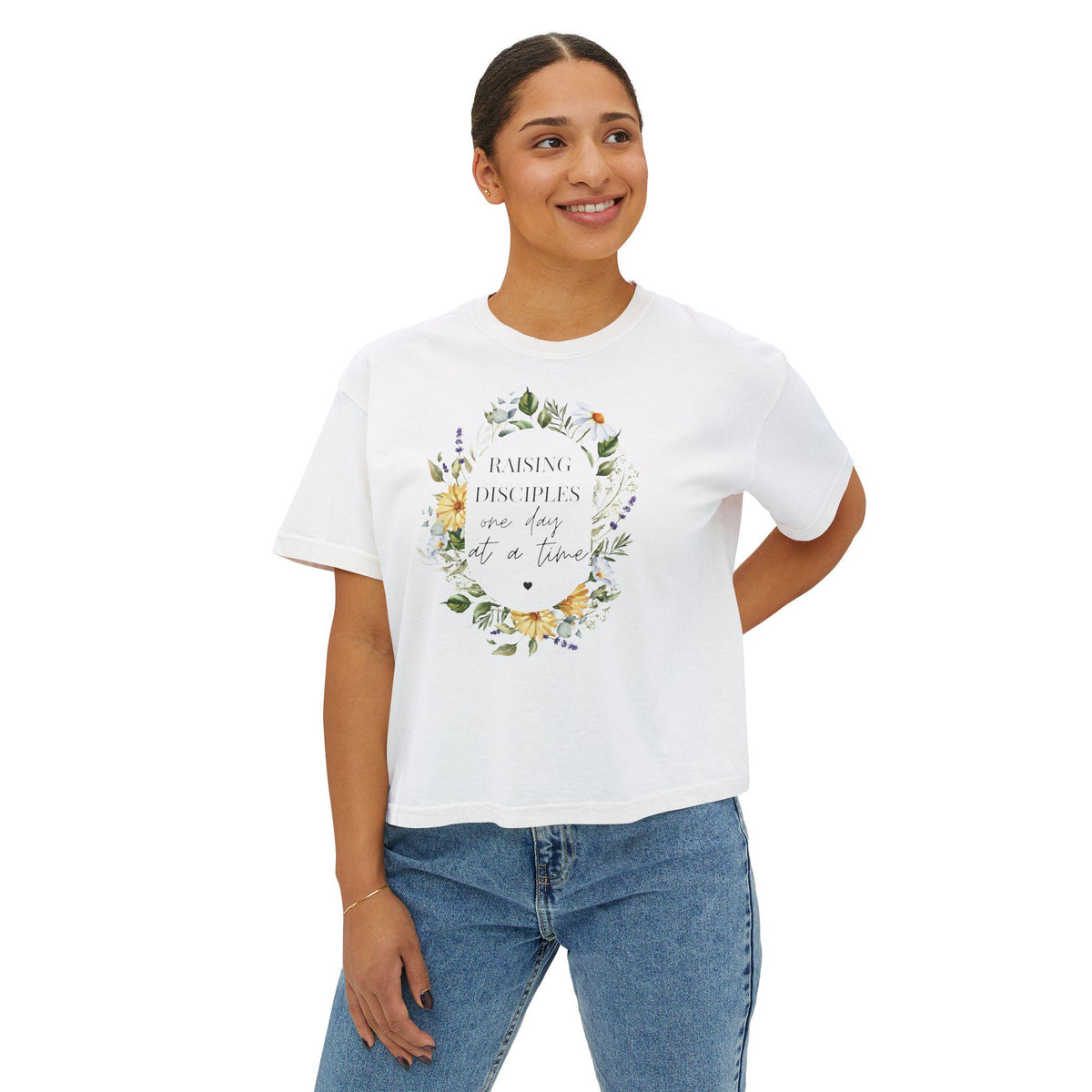 One Day at a Time Women’s Boxy Tee | Oversized Comfort Colors Christian Shirt | Faith Based Encouragement T-Shirt | Laidback Spiritual Tee
