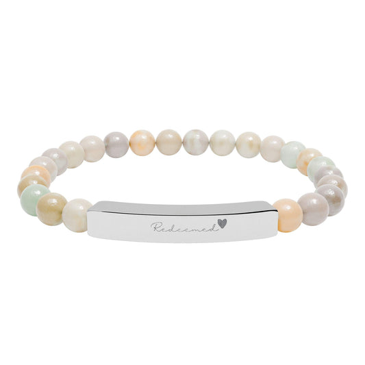 Christian Bracelet for Women | Redeemed Natural Stone Bar Bracelet | Faith Jewelry Gift