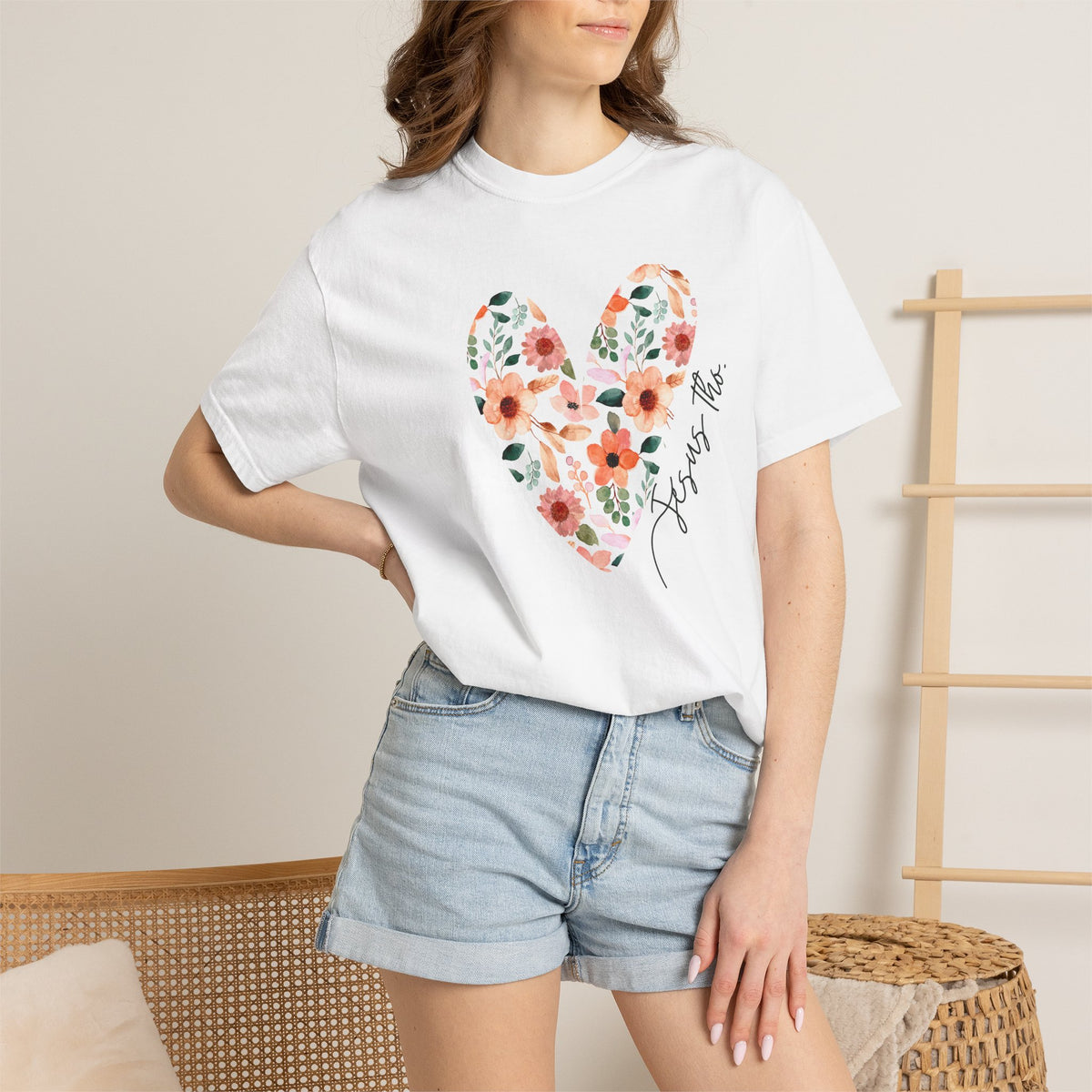 Jesus Floral Heart Tee | Christian Comfort Colors T-Shirt