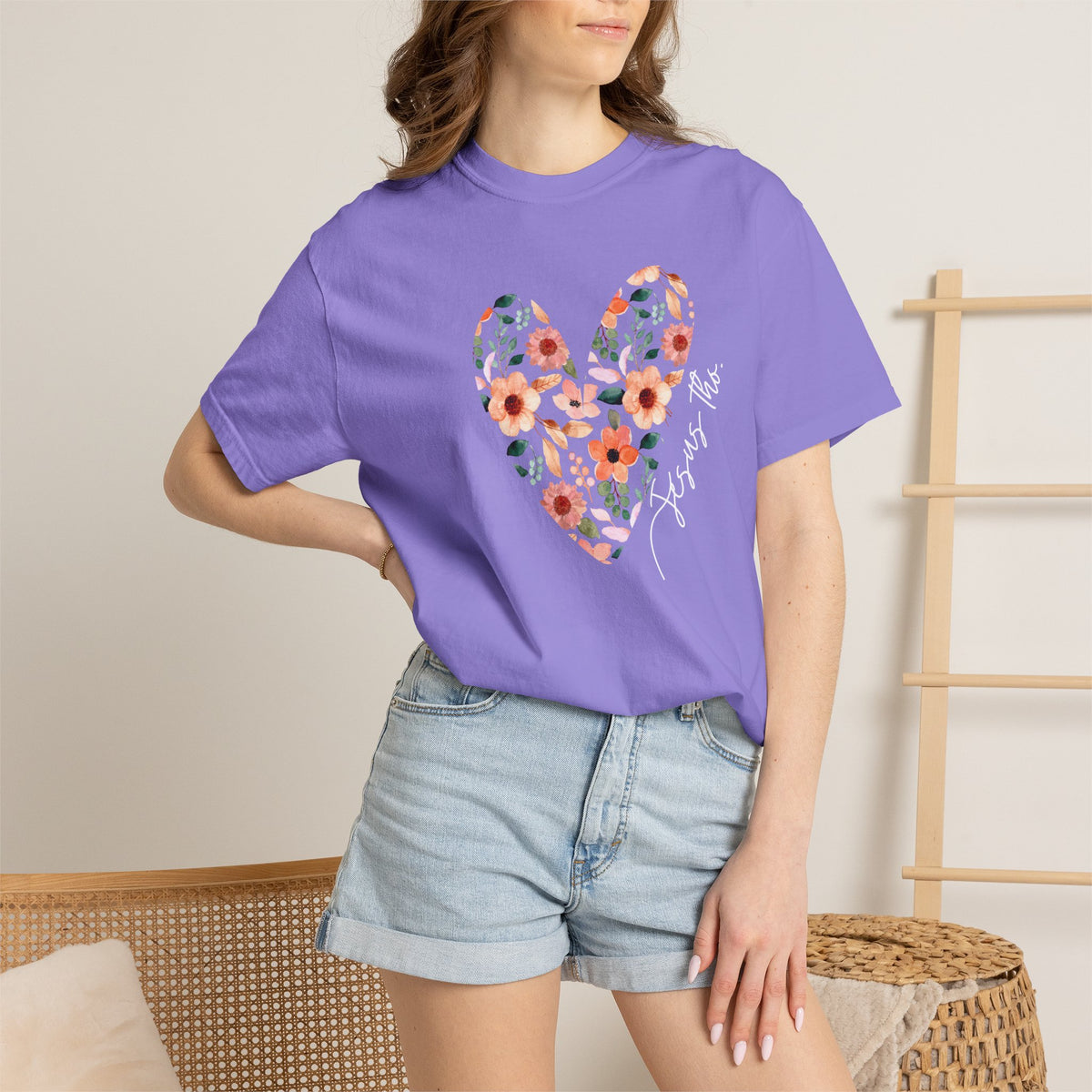 Jesus Floral Heart Tee | Christian Comfort Colors T-Shirt