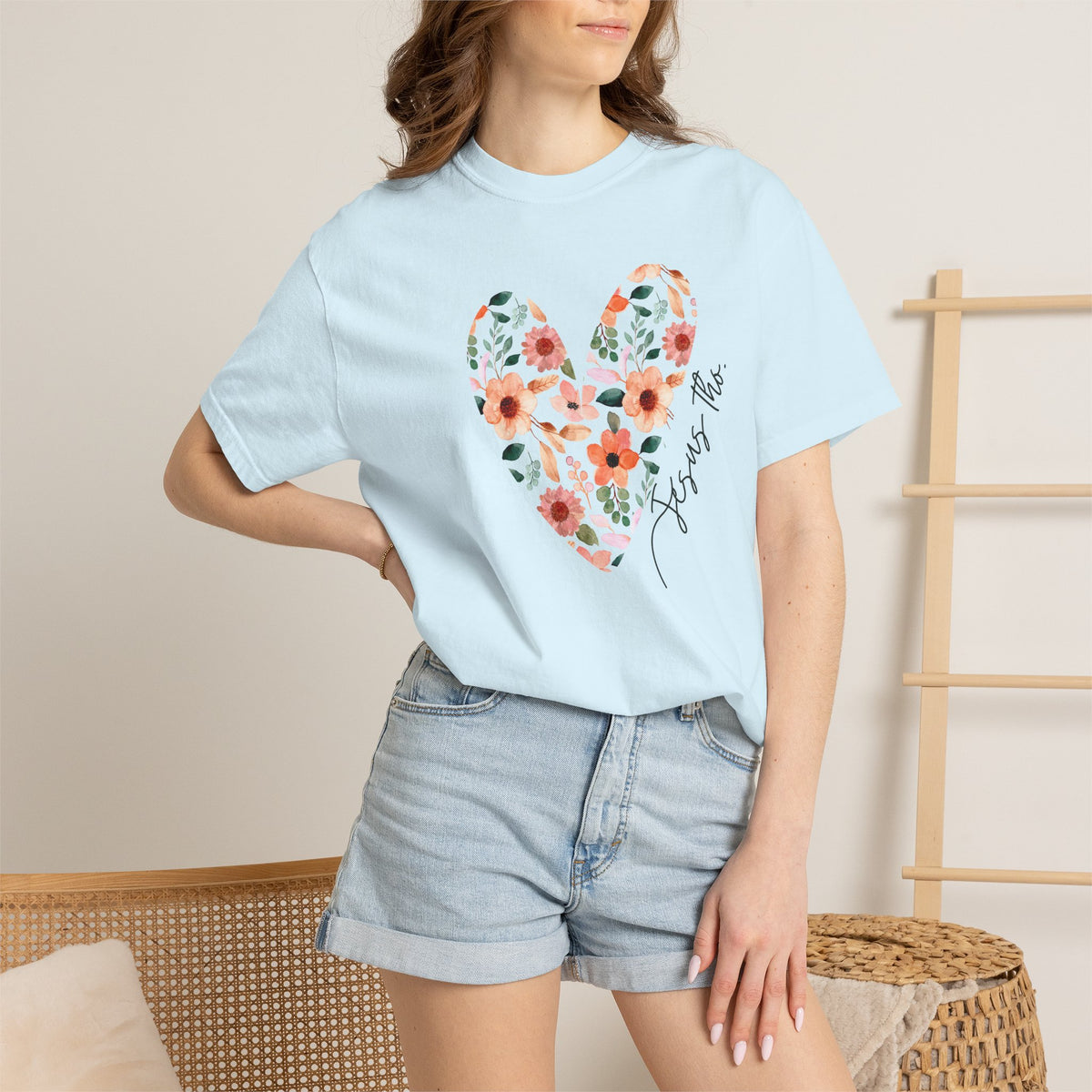 Jesus Floral Heart Tee | Christian Comfort Colors T-Shirt
