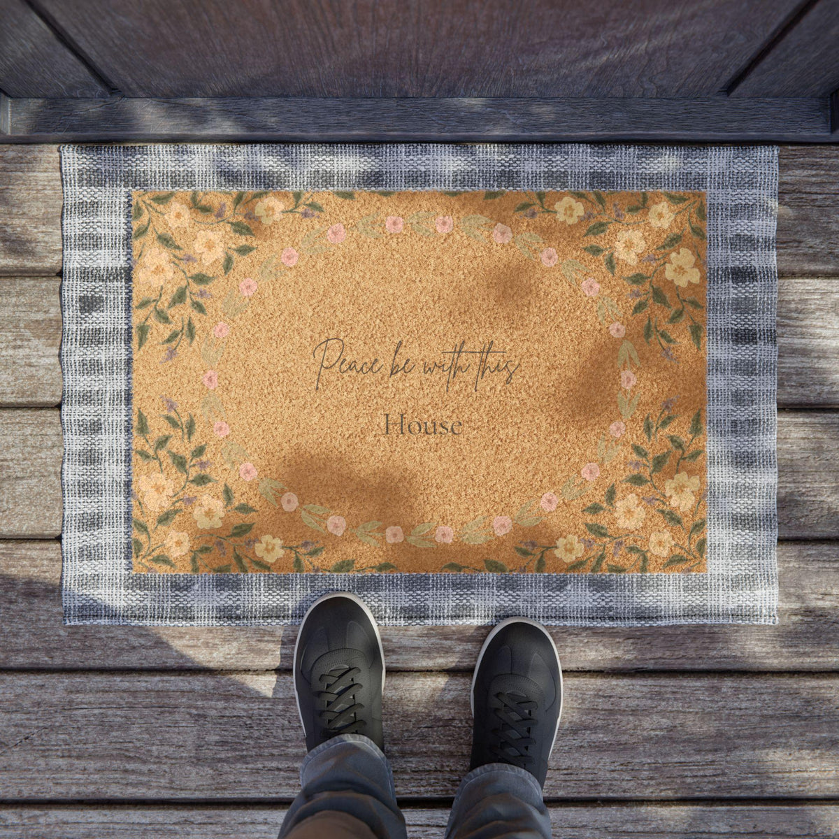 Christian Doormat | Peace in This Home | Faith Front Porch Decor | Housewarming Gift