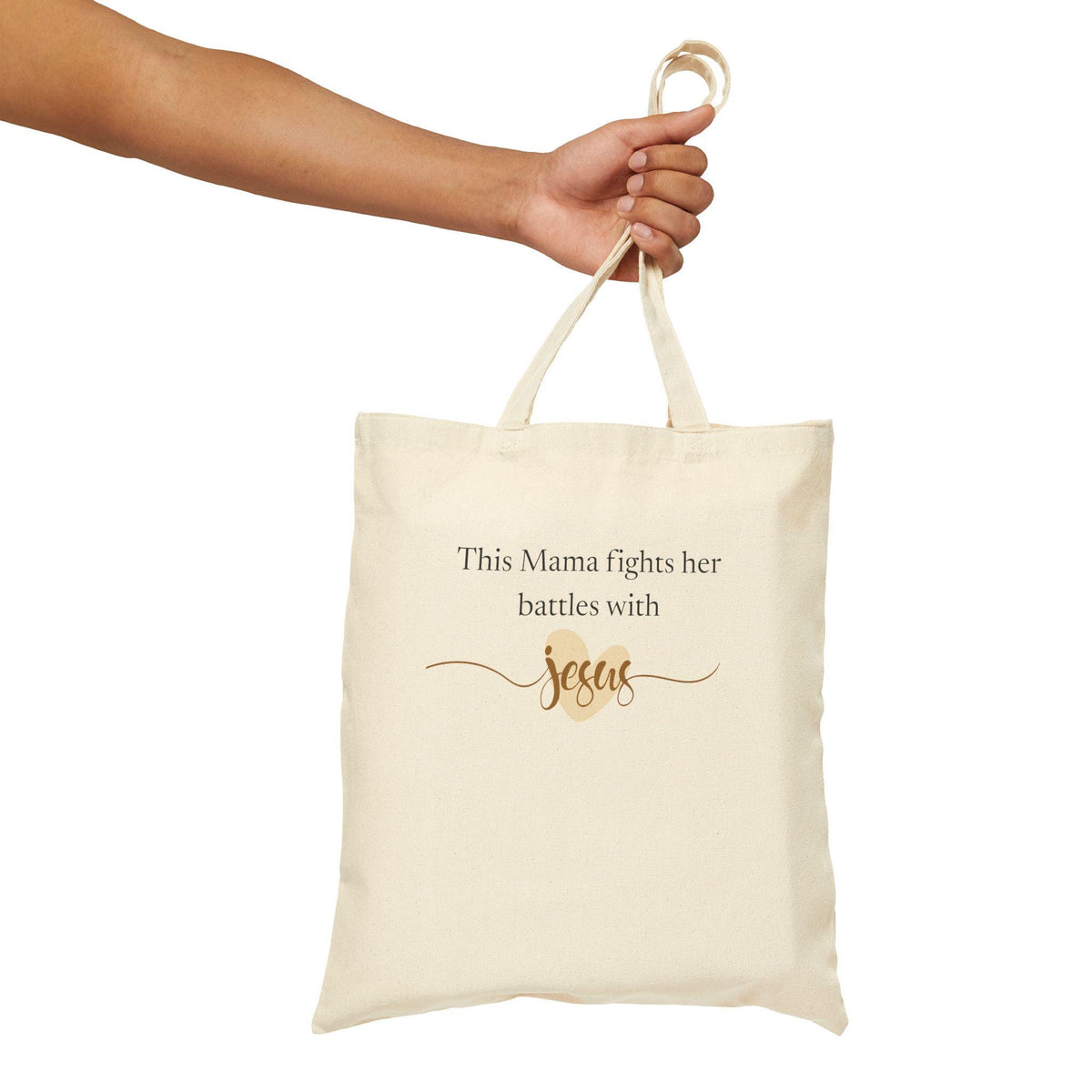 Christian Tote Bag | Mama Fights Her Battles With Jesus | Faith Canvas Tote | Scripture Gift for Mom