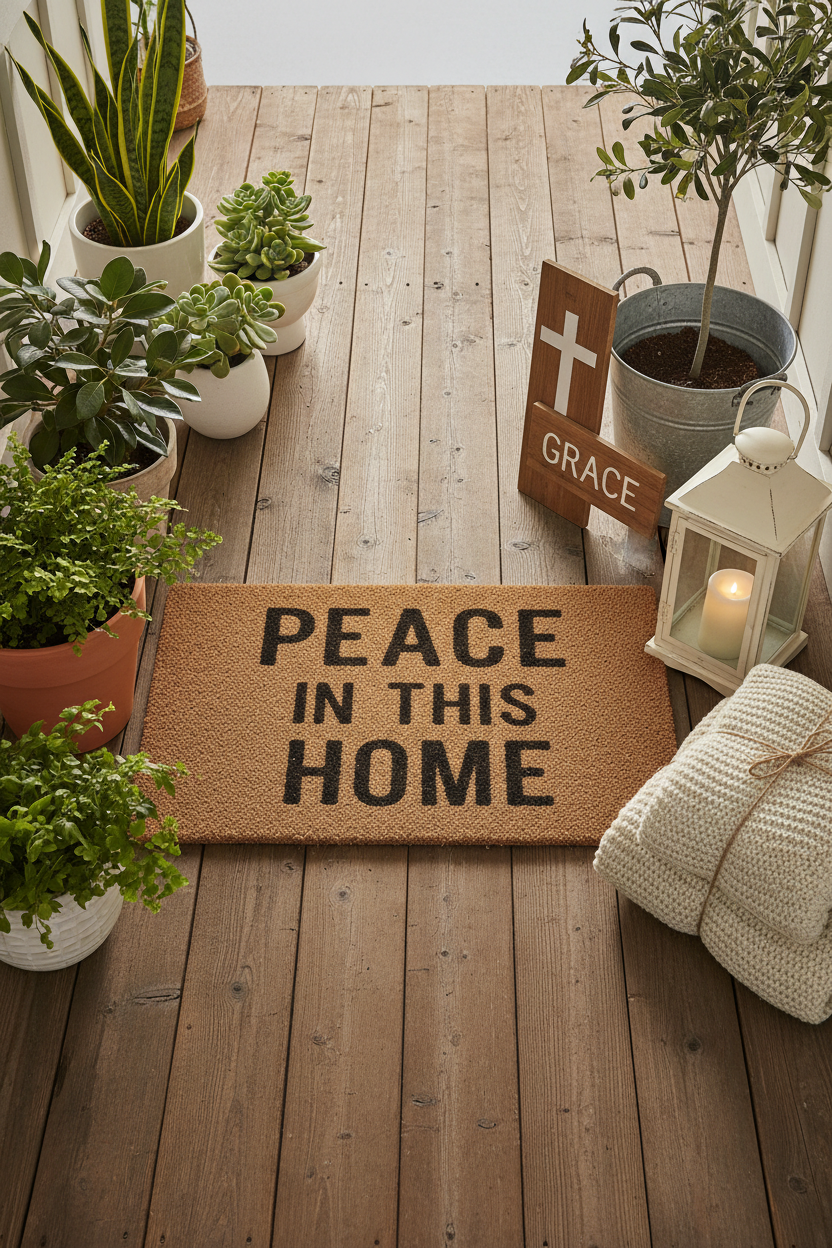 Christian Doormat Peace in This Home lifestyle front porch